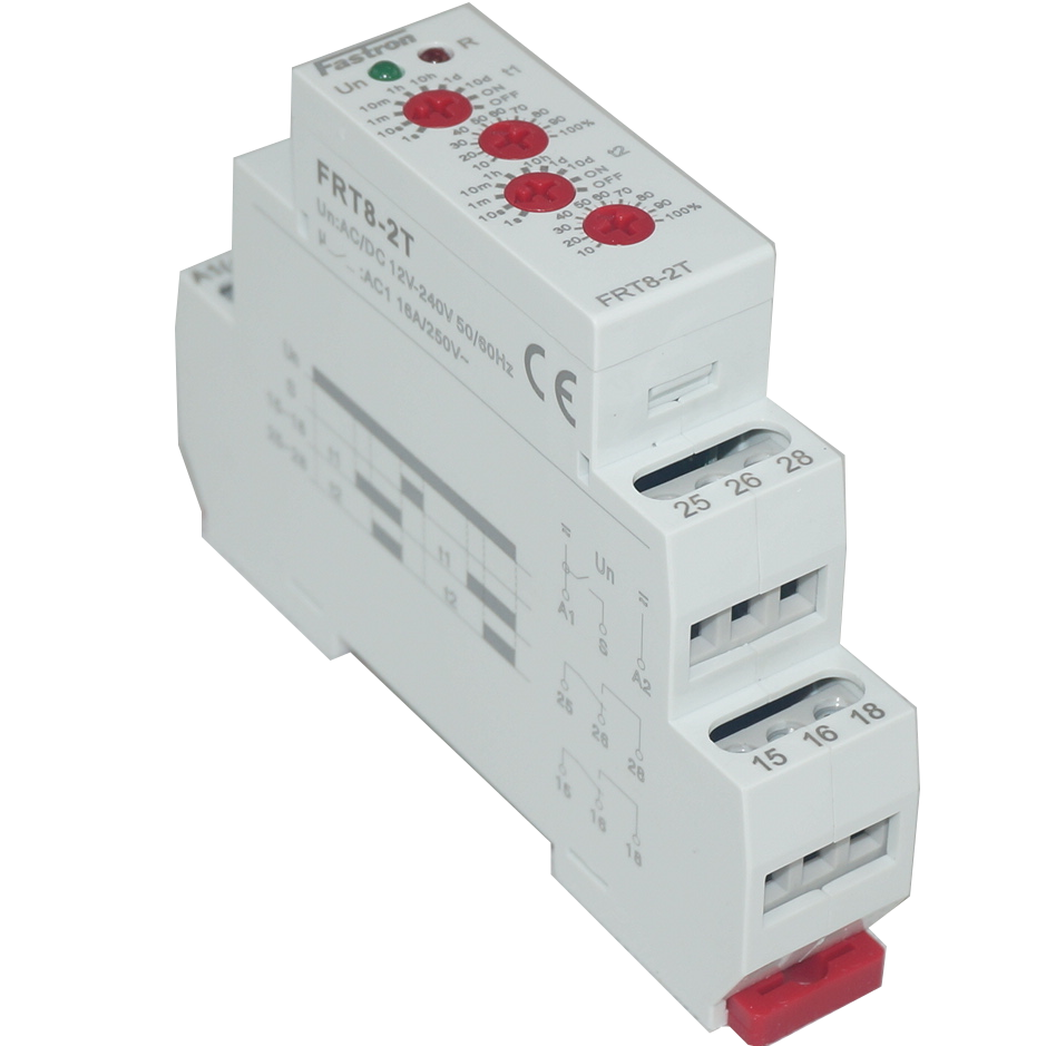 FRT8-2T/W240, Double Delay On Timer 12-240 V AC/DC, 0.1s - 10 Days, 2 x SPDT 16 Amp FRT8-2T/W240, Double Delay On Timer 12-240 V AC/DC, 0.1s - 10 Days, 2 x SPDT 16 Amp